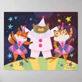 Bären, Fox und Tiger Pierrot Clownkunst Print Poster
