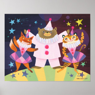 Bären, Fox und Tiger Pierrot Clownkunst Print Poster