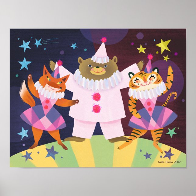 Bären, Fox und Tiger Pierrot Clownkunst Print Poster (Vorne)