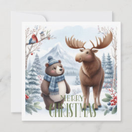 Bären, Hirsche und Vögel in der Natur Feiertagskarte