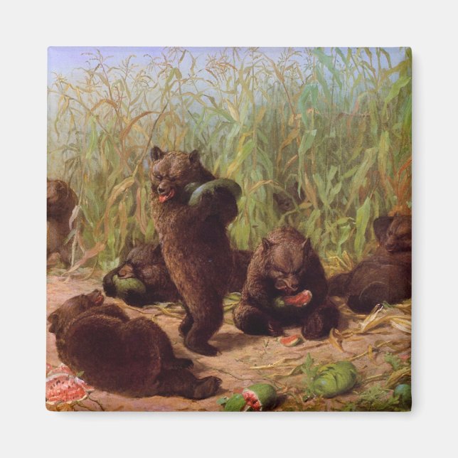 Bären im Watermelon Patch (von W.H. Beard) Magnet (Vorne)