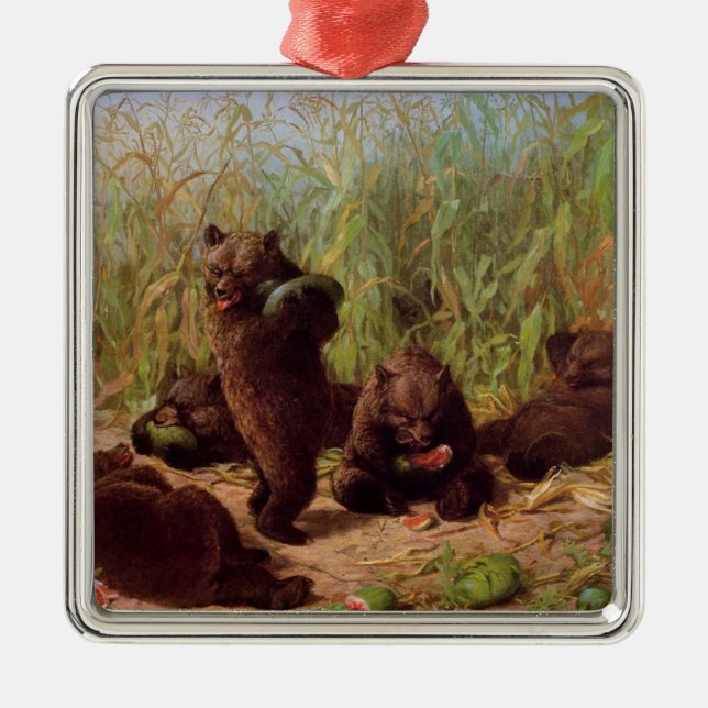 Bären im Watermelon Patch (von W.H. Beard) Ornament Aus Metall (Vorne)