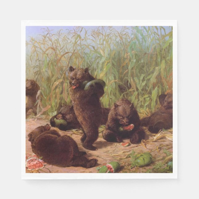 Bären im Watermelon Patch (von W.H. Beard) Serviette (Vorderseite)
