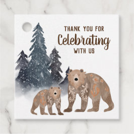 Bären im Winter Forest Scandi Neutral Baby Dusche Geschenkanhänger