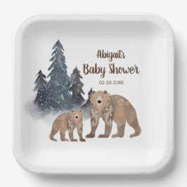 Bären im Winter Forest Scandi Neutral Baby Dusche Pappteller