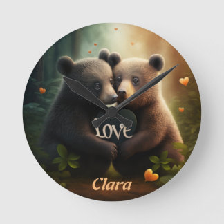 Bären in der Liebe umarmt Runde Wanduhr