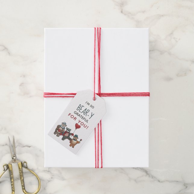 Bären in der Liebe Whimsical Watercolor Valentinst Geschenkanhänger (Mit Garn)