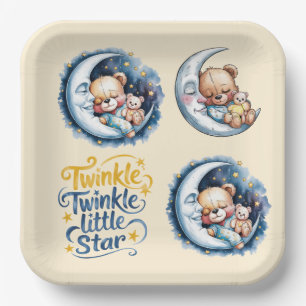 Bären in der Moonlight Boy Baby Dusche Pappteller