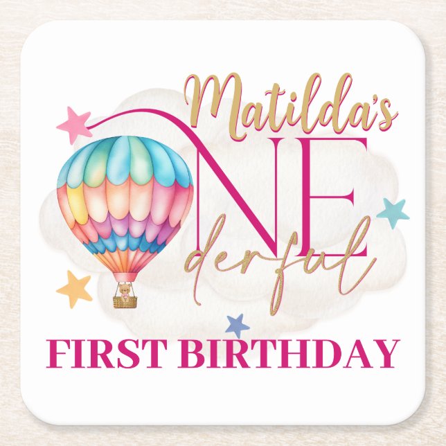 Bären in einem Balloon Square Paper-Untersetzer Rechteckiger Pappuntersetzer (Vorderseite)