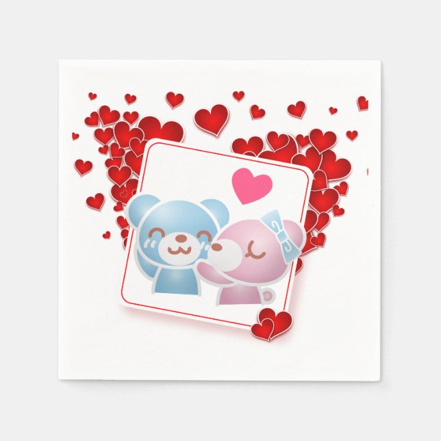 Bären küssen mit Liebe Herz Serviette (Vorderseite)