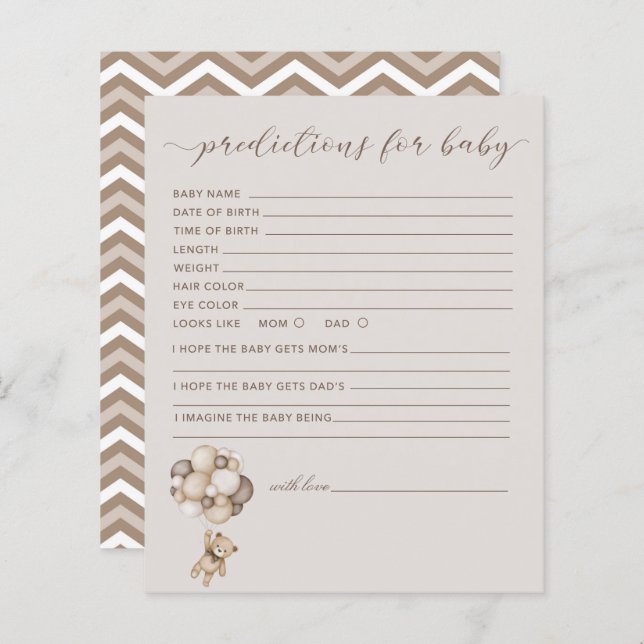 Bären mit Balloons Vorhersagen für Baby Game Card (Vorne/Hinten)