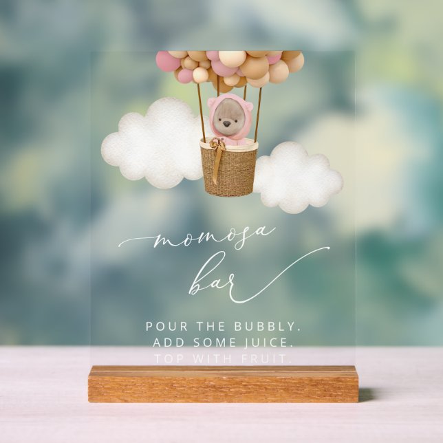 Bären, rosa Balloons, Heißluftballon, Momosa Bar Acrylschild (Neutral)
