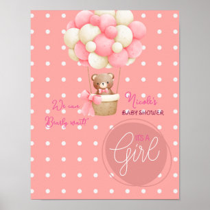 Bären-Thema Rosa Pfirsich Heißluftballon Baby Show Poster