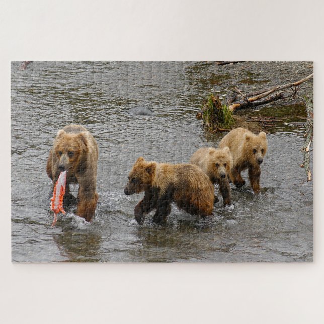 Bären und 3 Jungen, Brooks Falls Alaska Puzzle (Horizontal)