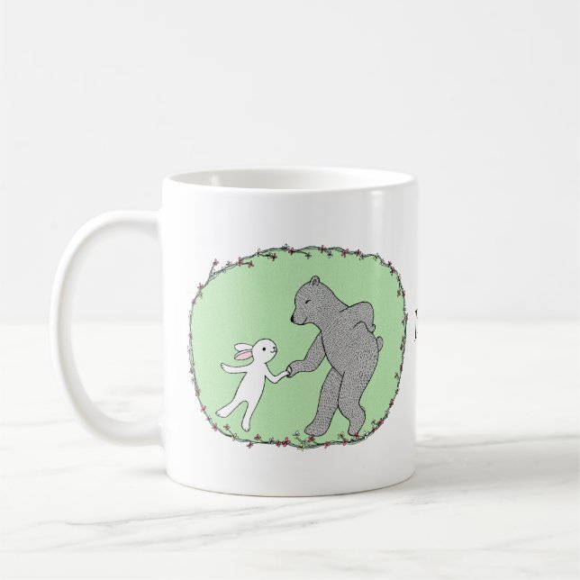 Bären und Kaninchen tanzen individuelle Name Kaffeetasse (Links)