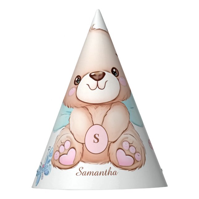 Bären und Schmetterlinge Personalisierter Party-Hu Partyhütchen (Vorderseite)