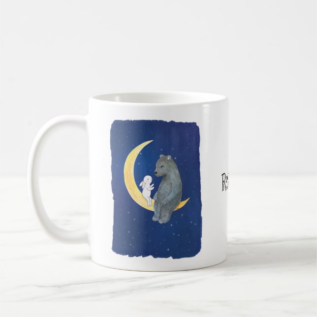 Bären und Sonnenhase auf dem Mond niedlicher Bären Kaffeetasse (Links)