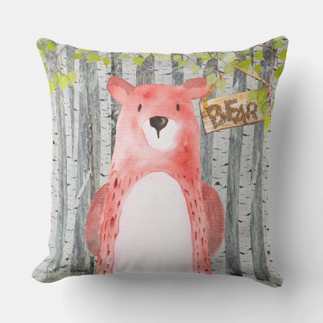 Bären- Waldfreunde - Aquarellbilder Kissen (Vorderseite)