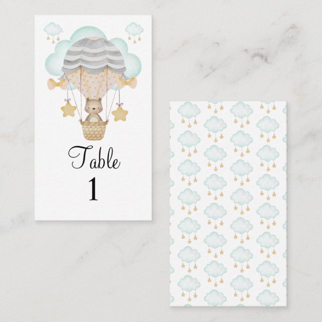 Bärenballons Blue Diaper Raffle Platzkarte (Vorne/Hinten)