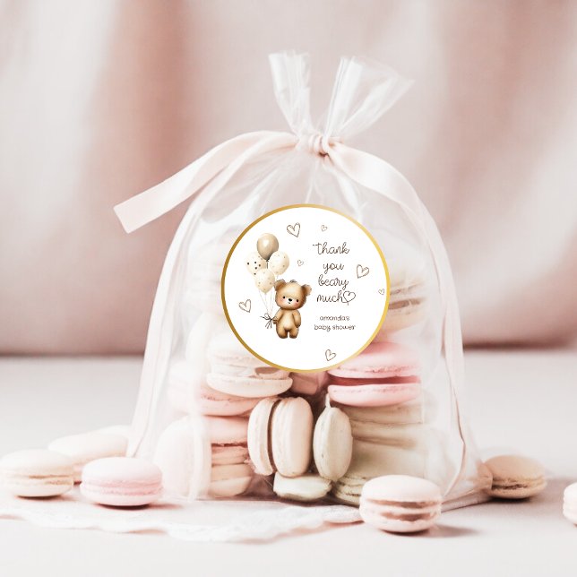 Bärenballons Neutrale Niedliche Babydusche Danke Runder Aufkleber (Von Creator hochgeladen)