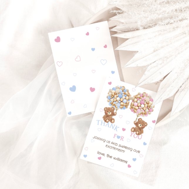 Bärenballons rosa blaue Baby Duwer Gender Reveal Dankeskarte (Von Creator hochgeladen)