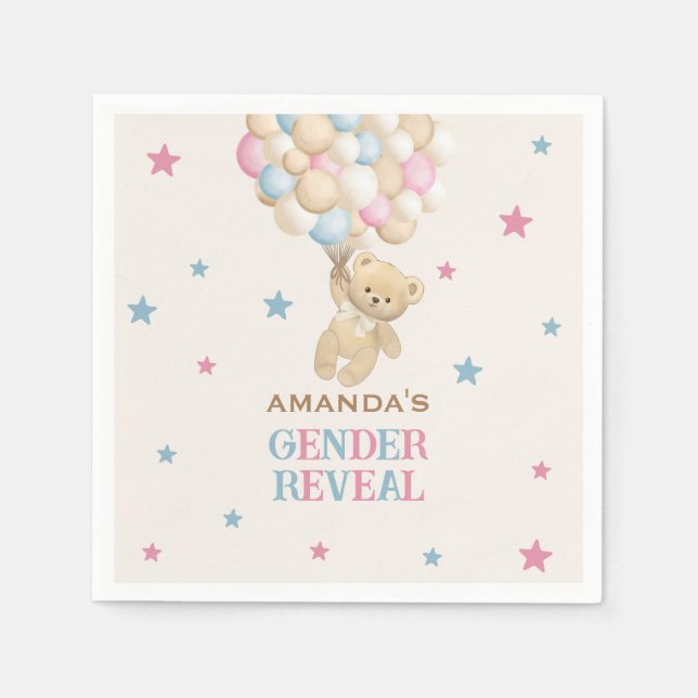 Bärenballons & Sterne Pink Blue Gender Reveal Serviette (Vorderseite)