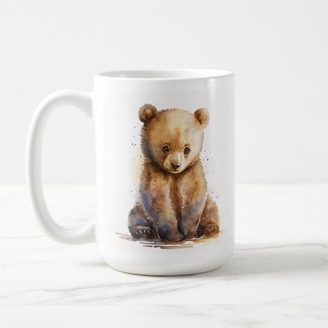 Bärenbär, Aquarellbraun, sitzender Niedlicher Bäre Kaffeetasse (Links)