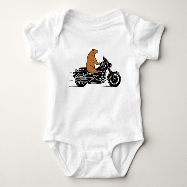 Bärenbär, der mit einem Motorrad fährt Baby Strampler (Vorderseite)