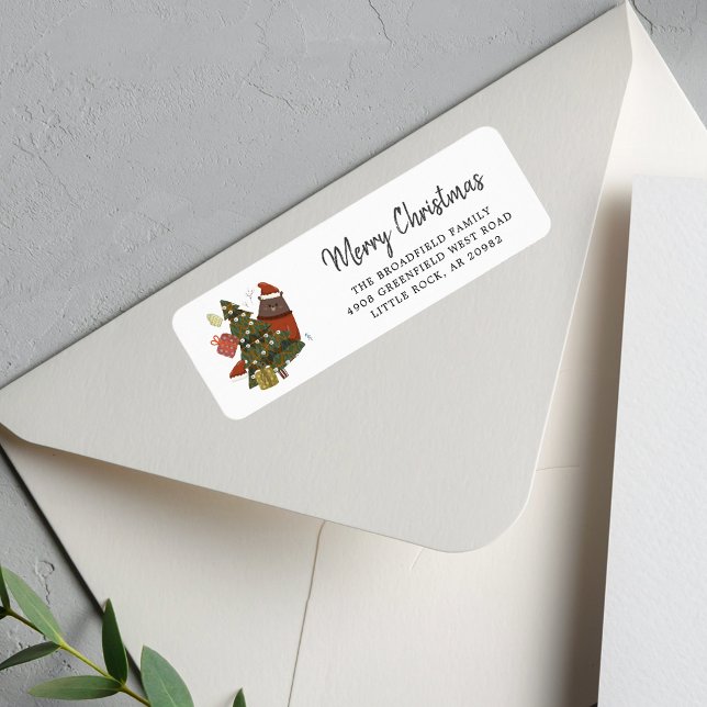 Bärenbaum Weihnachten Moderne Script-Rücksendeadre (Christmas We Have Moved Moving Announcement Return Address Label)