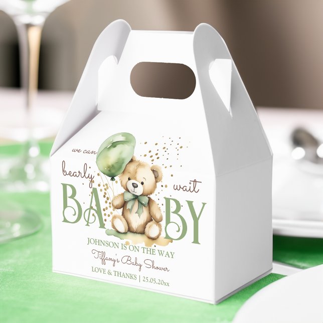 Bärenbraun-Babydusche Geschenkschachtel (Bearly wait teddy bear sage green brown baby shower favors personalized printed favor boxes)