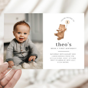 Bärencreme Ballon Foto 1. Geburtstag Einladung