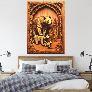 Bärenfamilie Carvingart Leinwanddruck