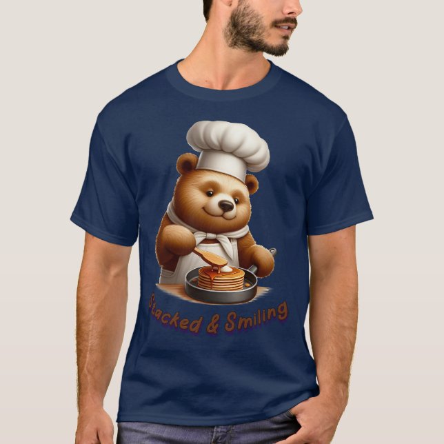 Bärenfisch Drehend Pfannkuchen "Stacks & Lächeln" T-Shirt (Vorderseite)