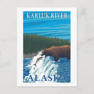 Bärenfischen im Fluss Karluk, Alaska Postkarte
