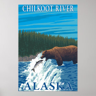 Bärenfischerei im Fluss Chilkoot, Alaska Poster
