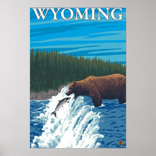 Bärenfischerei im Fluss - Wyoming Poster (Vorne)