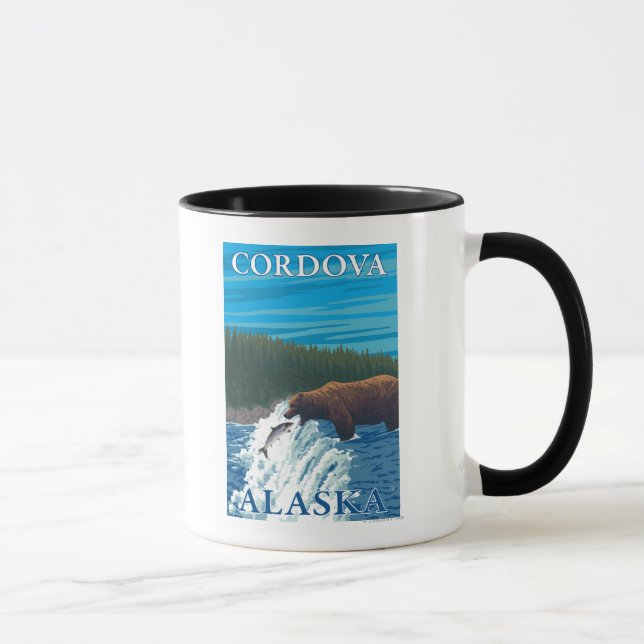 Bärenfischerei in Fluss - Cordova, Alaska Tasse (Rechts)