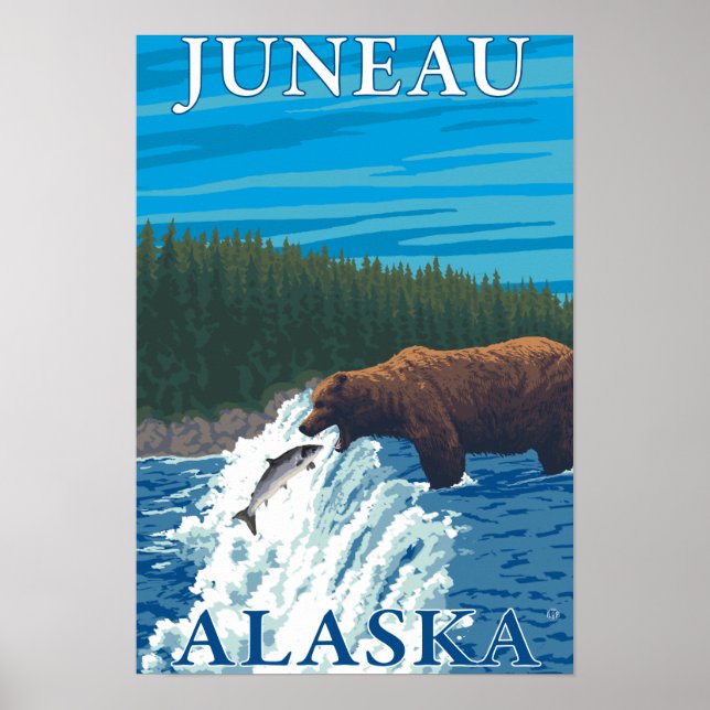 Bärenfischerei in Fluss - Juneau, Alaska Poster (Vorne)