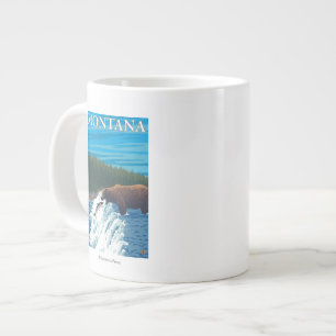 Bärenfischerei in Fluss - Montana Jumbo-Tasse