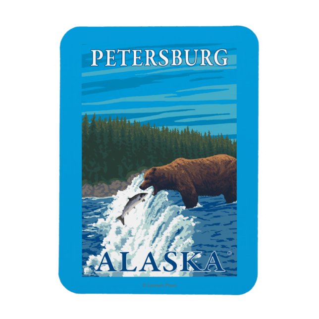 Bärenfischerei in Fluss - Petersburg, Alaska Magnet (Vertikal)