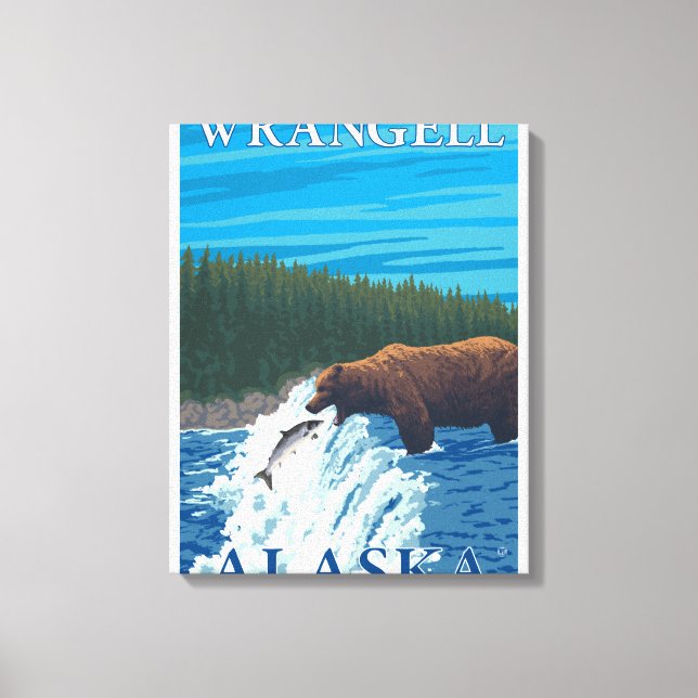 Bärenfischerei in Fluss - Wrangell, Alaska Leinwanddruck (Vorderseite)