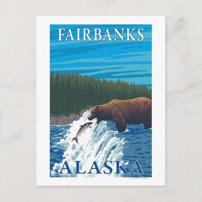 Bärenfischerei in Flüssen - Fairbanks, Alaska Postkarte (Vorderseite)