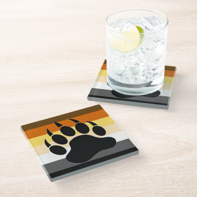 Bärenflagge Bär Paw Glasuntersetzer (Schrägansicht)
