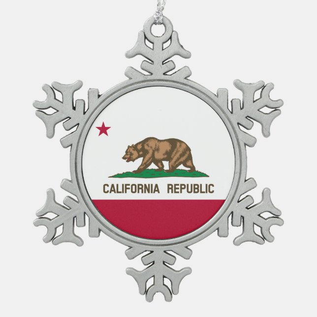 Bärenflagge der Republik Kalifornien: Cali Golden  Schneeflocken Zinn-Ornament (Vorderseite)