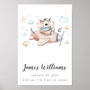 Bärenflugzeug Babyschwester Personalisiertes Plaka Poster