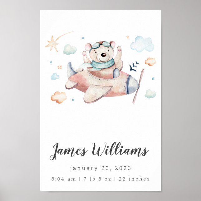 Bärenflugzeug Babyschwester Personalisiertes Plaka Poster (Vorne)