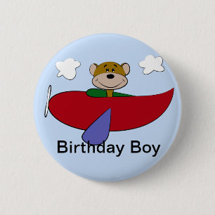 Bärenflugzeug Geburtstag Button