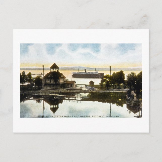 Bärenfluss, Wasserwerk und Hafen, Petoskey, Mich Postkarte (Vorderseite)