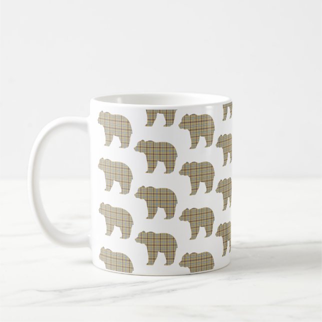 Bärenform Kariert Beige Braun Hütte Core Kaffeetasse (Links)
