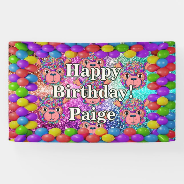 Bärengebläse Personalisierter Charakter Geburtstag Banner (Horizontal)